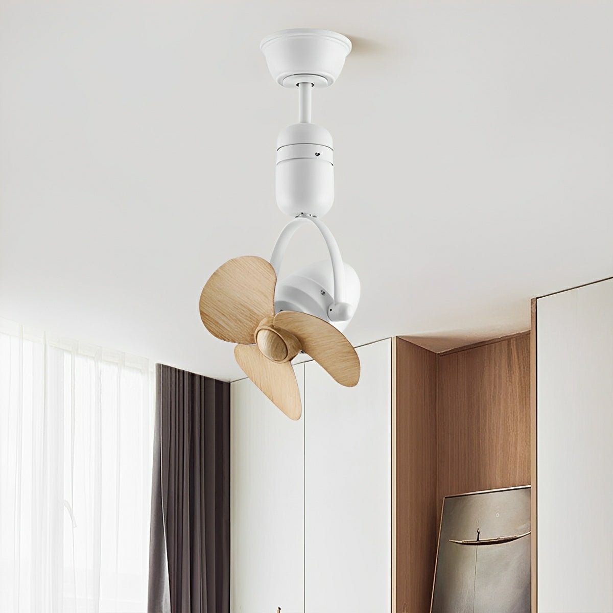 Wandventilator Vintage DC Motor Wit Wand Plafond 6 Snelheden 180° Kantelbaar 80° Draaibaar Slaapkamer Woonkamer Retro Ventilator Afstandsbediening | Sansoti