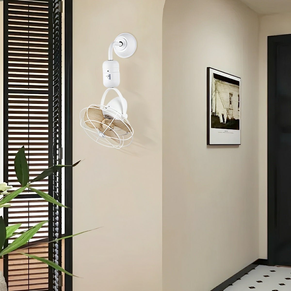 Wandventilator Vintage DC Motor Wit Wand Plafond 6 Snelheden 180° Kantelbaar 80° Draaibaar Slaapkamer Woonkamer Retro Ventilator Afstandsbediening | Sansoti