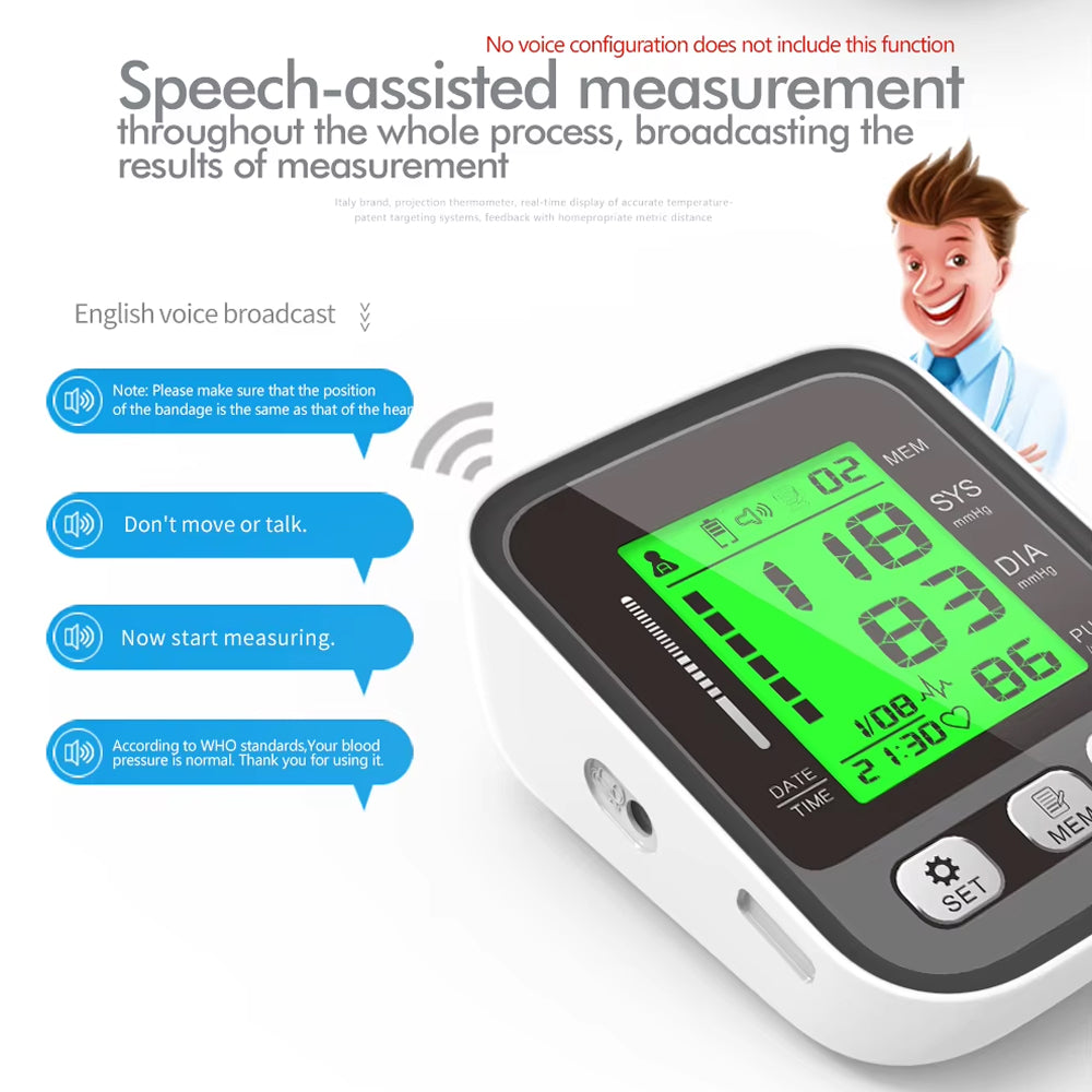 Digital Upper-Arm Blood Pressure Monitor with Memory for 2 Users 99 Readings Color Screen WHO Indicator | Sansoti