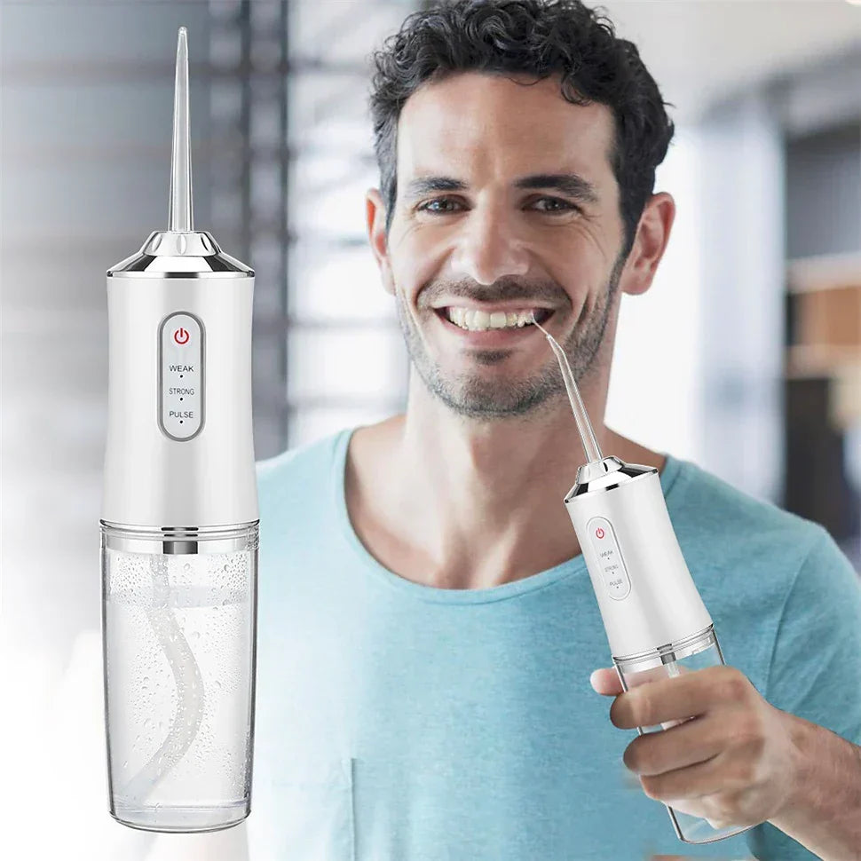 Hydropulseur portable rechargeable 4 niveaux de pression nettoyage interdentaire soins dentaires à domicile ou en déplacement sans fil compact | Sansoti