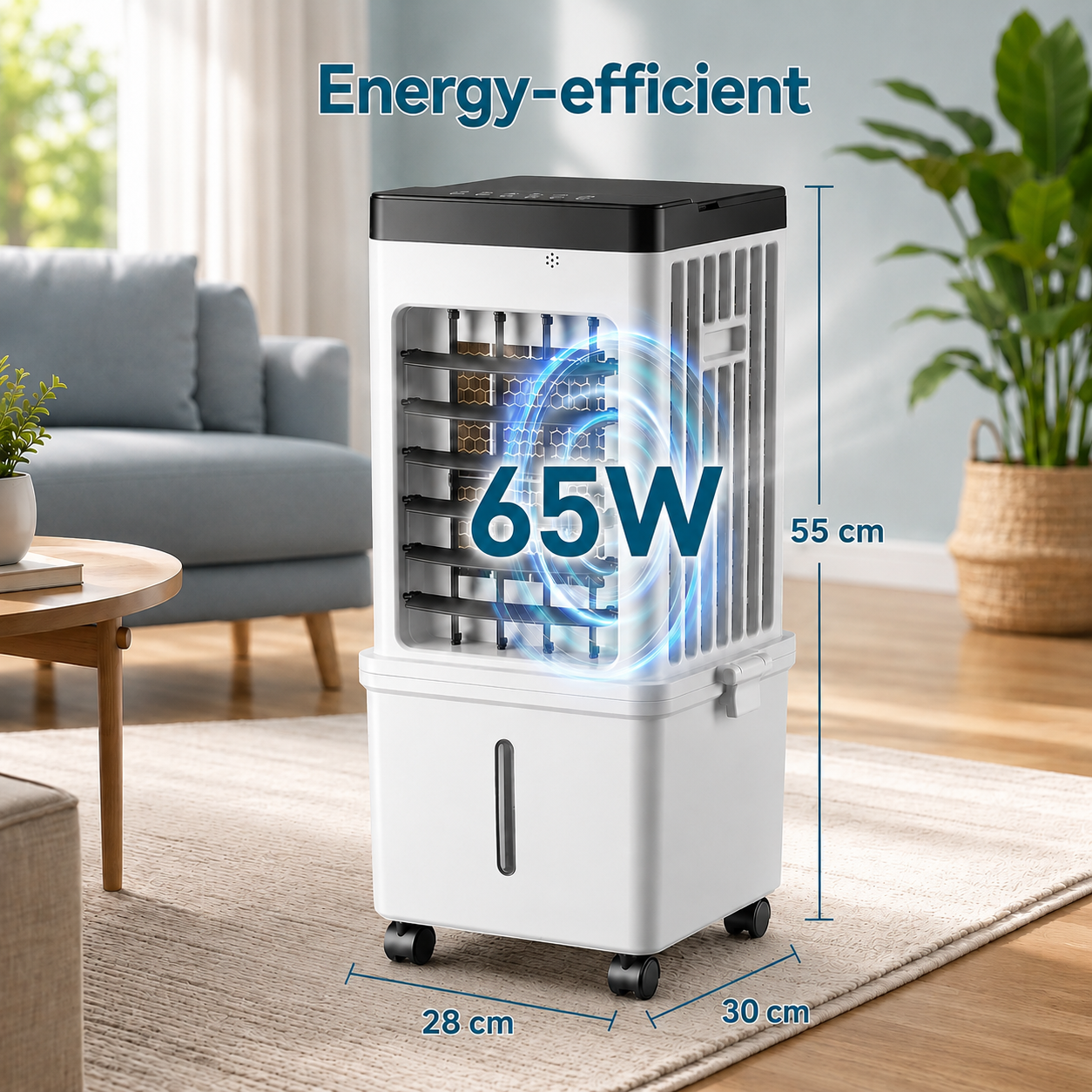 Mobile Klimaanlage Luftkühler 15L mit Wasserkühlung und Schwenkfunktion für Wohnzimmer, Schlafzimmer, Büro | Sansoti