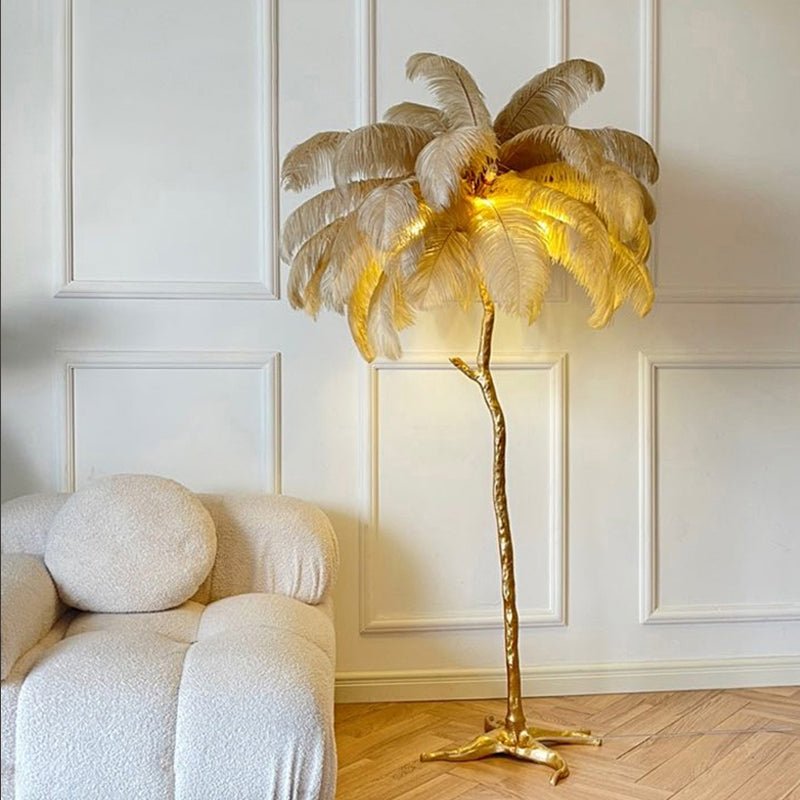 Stehleuchte Federn LED Gold Wohnzimmer Schlafzimmer Stehlampe Luxus Interieur Dekorative Beleuchtung | Restfield