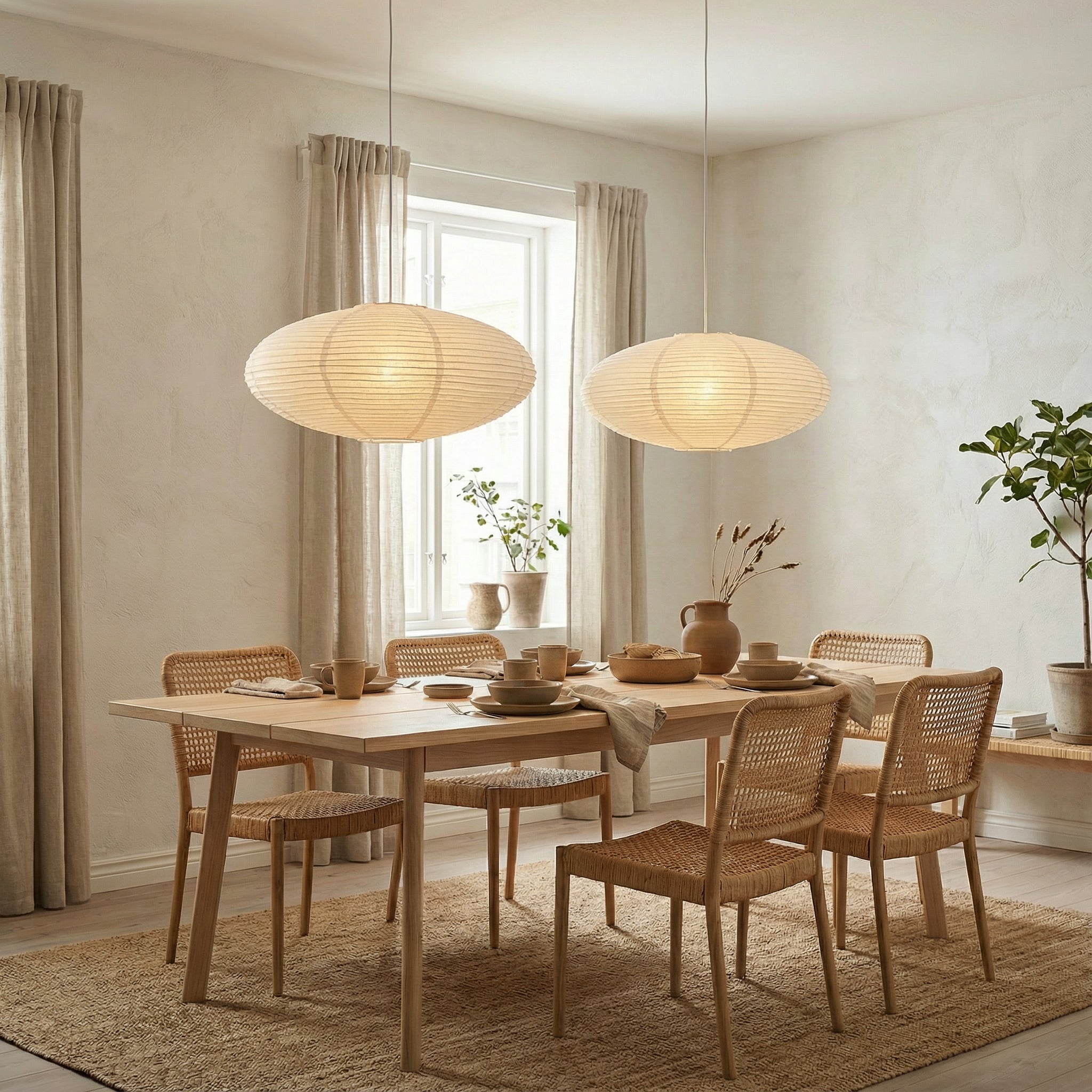 Papierowa lampa wisząca, ręcznie wykonana, E27, regulowana, do jadalni i salonu, skandynawski design, ciepłe oświetlenie nastrojowe | Sansoti
