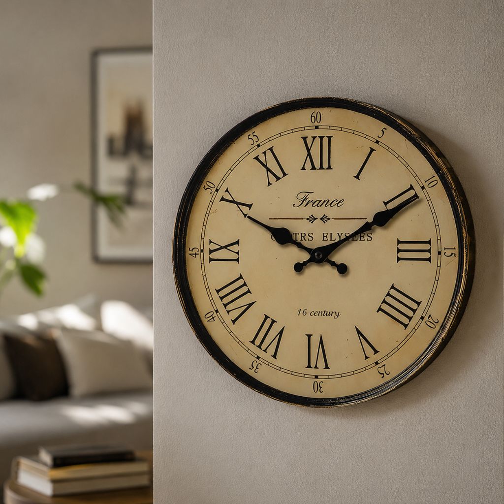 Wandklok Rond MDF Stille Naaldmechanisme Klassiek Frans Patroon Woonkamer Slaapkamer Keuken Decoratief | Sansoti