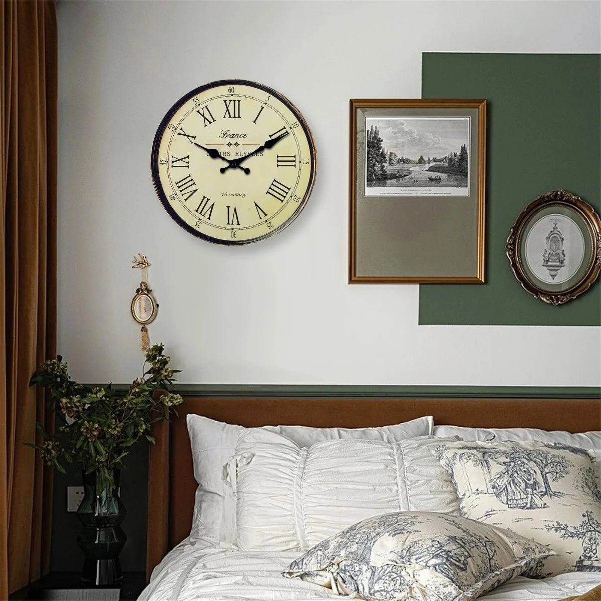 Wandklok Rond MDF Stille Naaldmechanisme Klassiek Frans Patroon Woonkamer Slaapkamer Keuken Decoratief | Sansoti