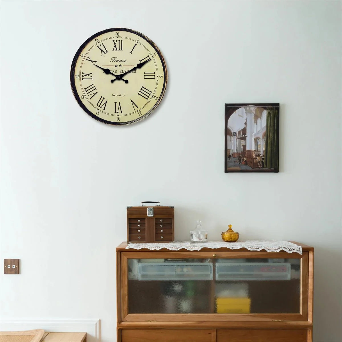 Wandklok Rond MDF Stille Naaldmechanisme Klassiek Frans Patroon Woonkamer Slaapkamer Keuken Decoratief | Sansoti