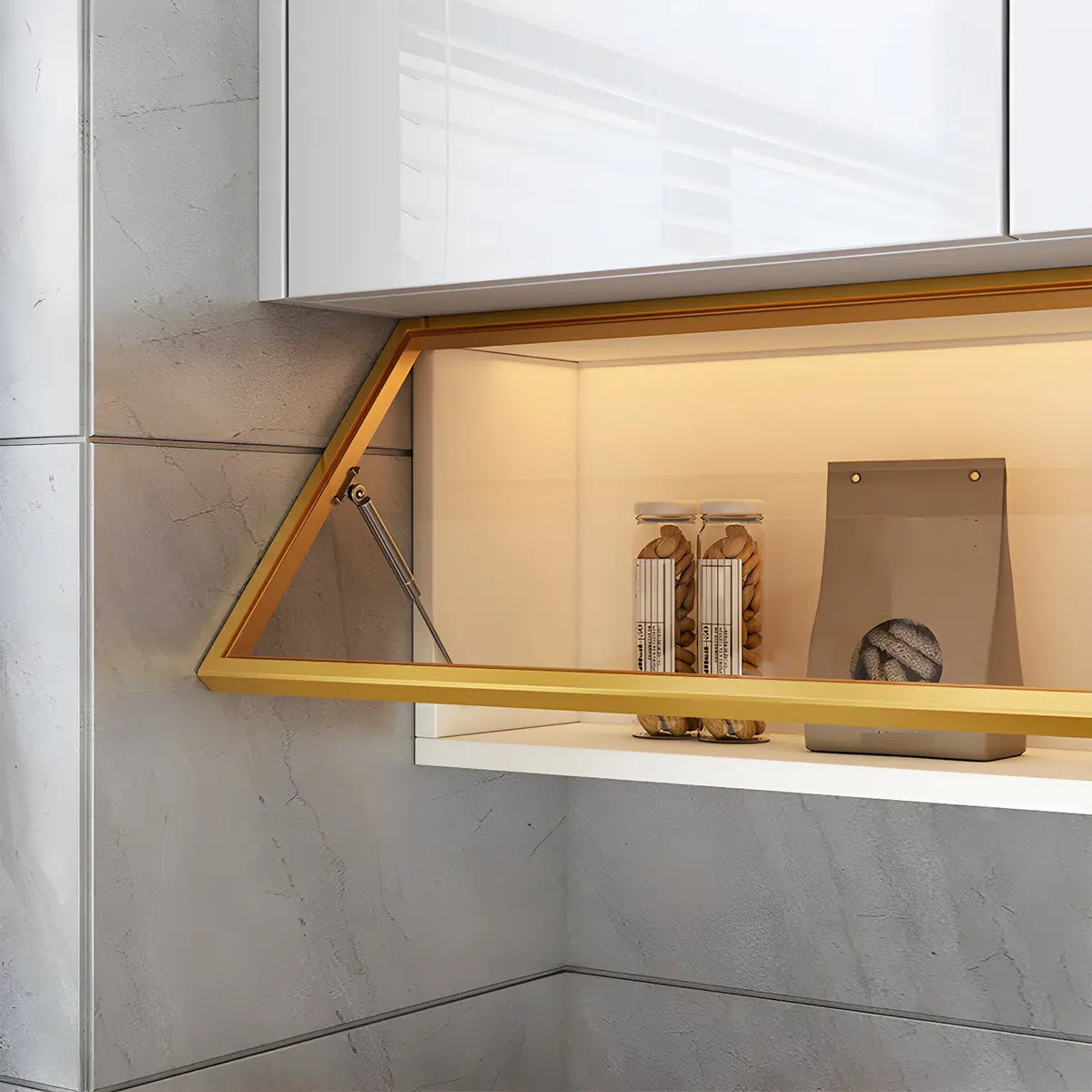 Wandkast Glas Deur Hout Wit Grijs 5 Maten LED Keuken Woonkamer Vitrinekast | Sansoti