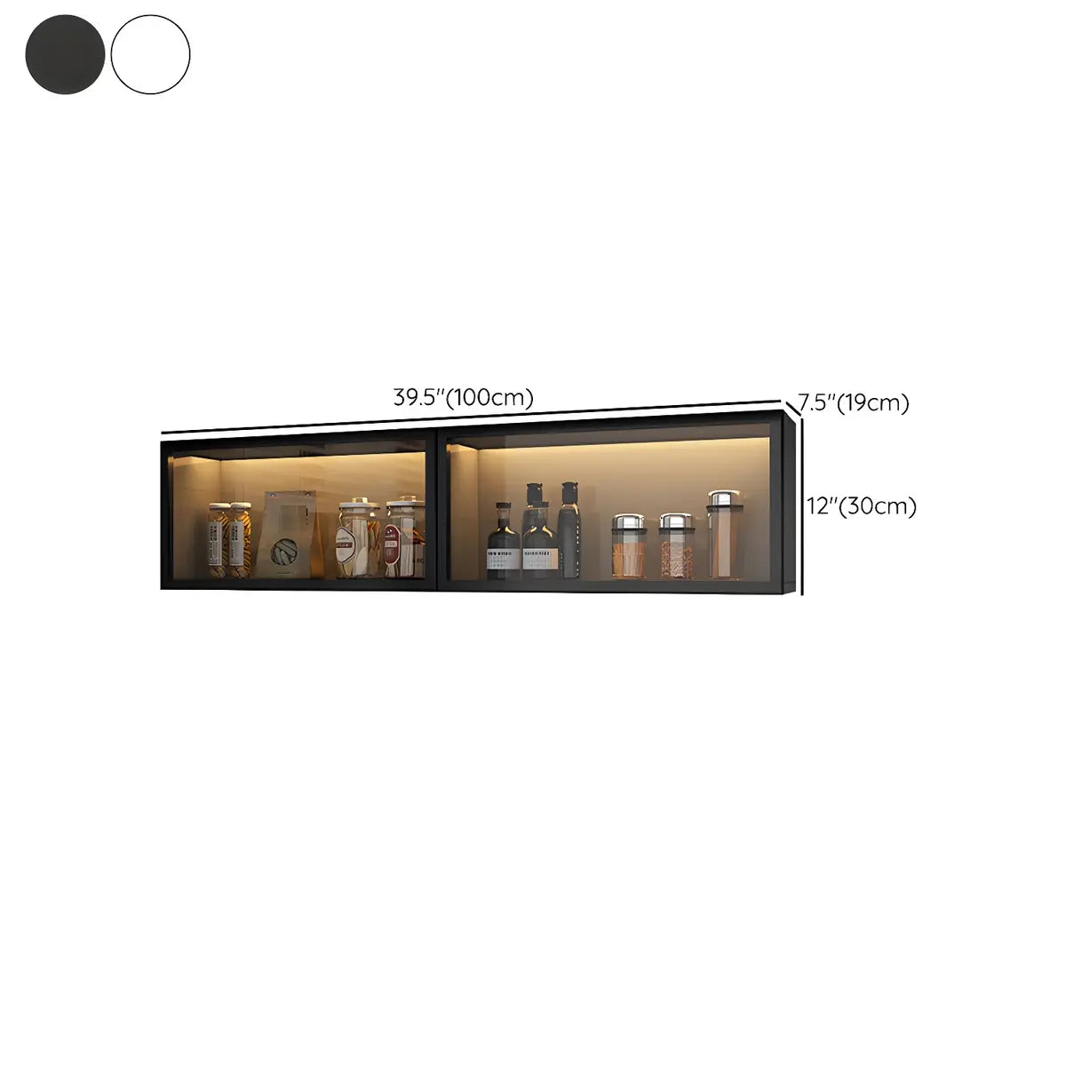 Wandkast Glas Deur Hout Wit Grijs 5 Maten LED Keuken Woonkamer Vitrinekast | Sansoti
