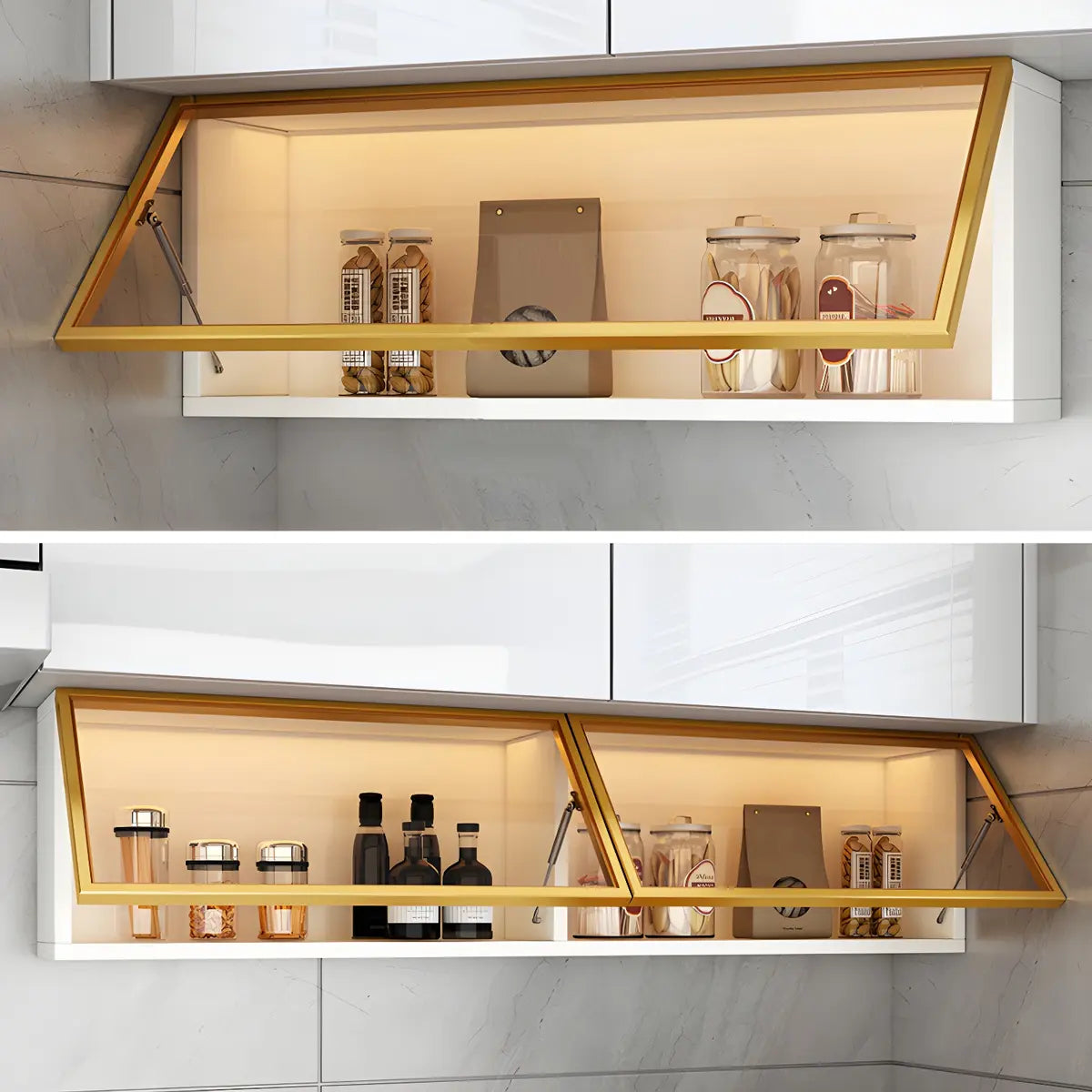 Wandkast Glas Deur Hout Wit Grijs 5 Maten LED Keuken Woonkamer Vitrinekast | Sansoti