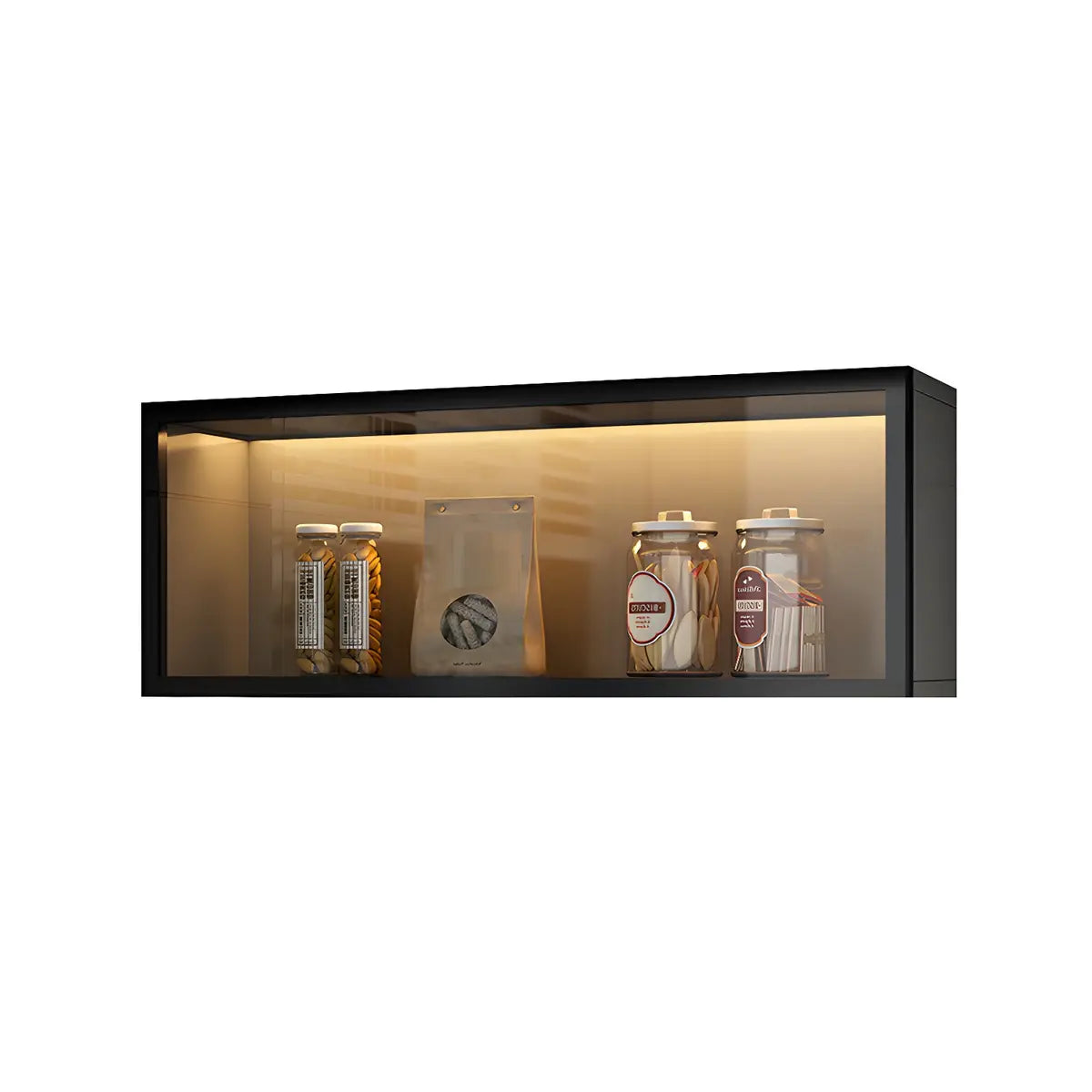 Wandkast Glas Deur Hout Wit Grijs 5 Maten LED Keuken Woonkamer Vitrinekast | Sansoti
