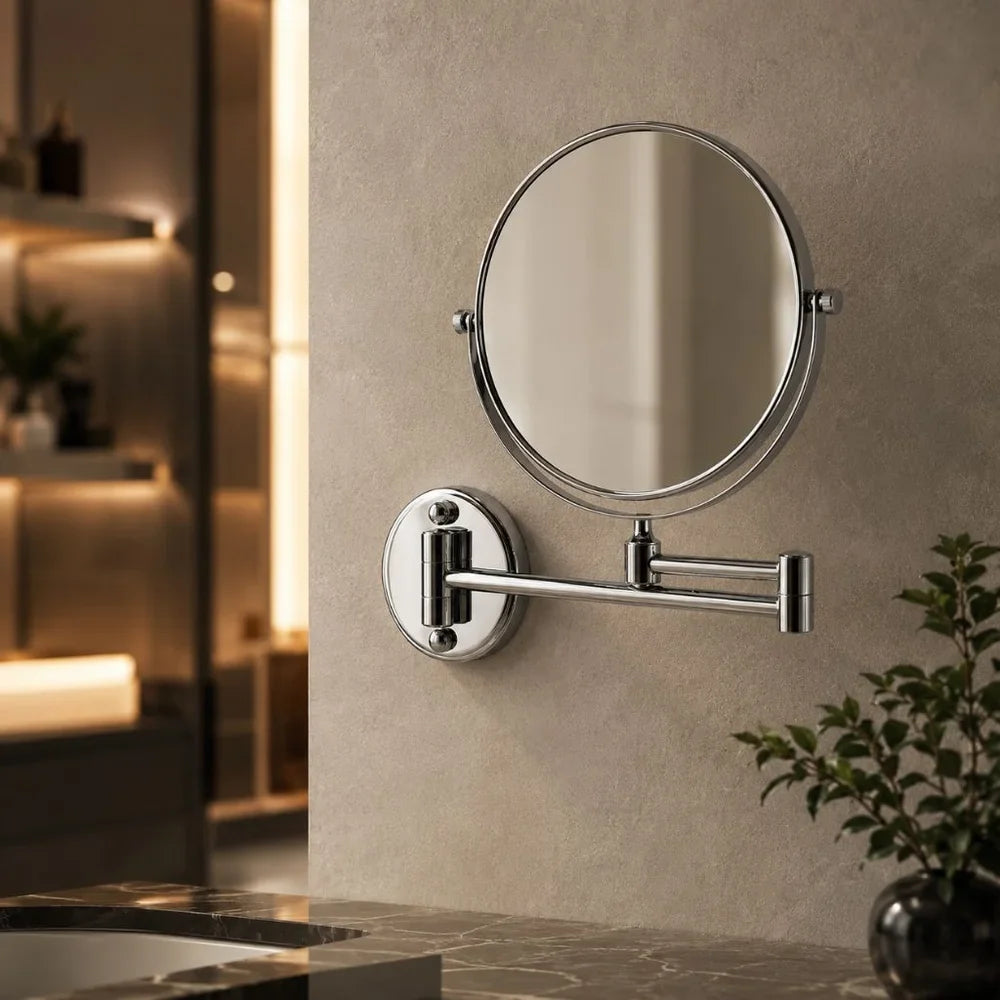 Miroir grossissant de maquillage mural, double face, extensible, rond de 20 cm, flexible, pour salle de bains | Sansoti