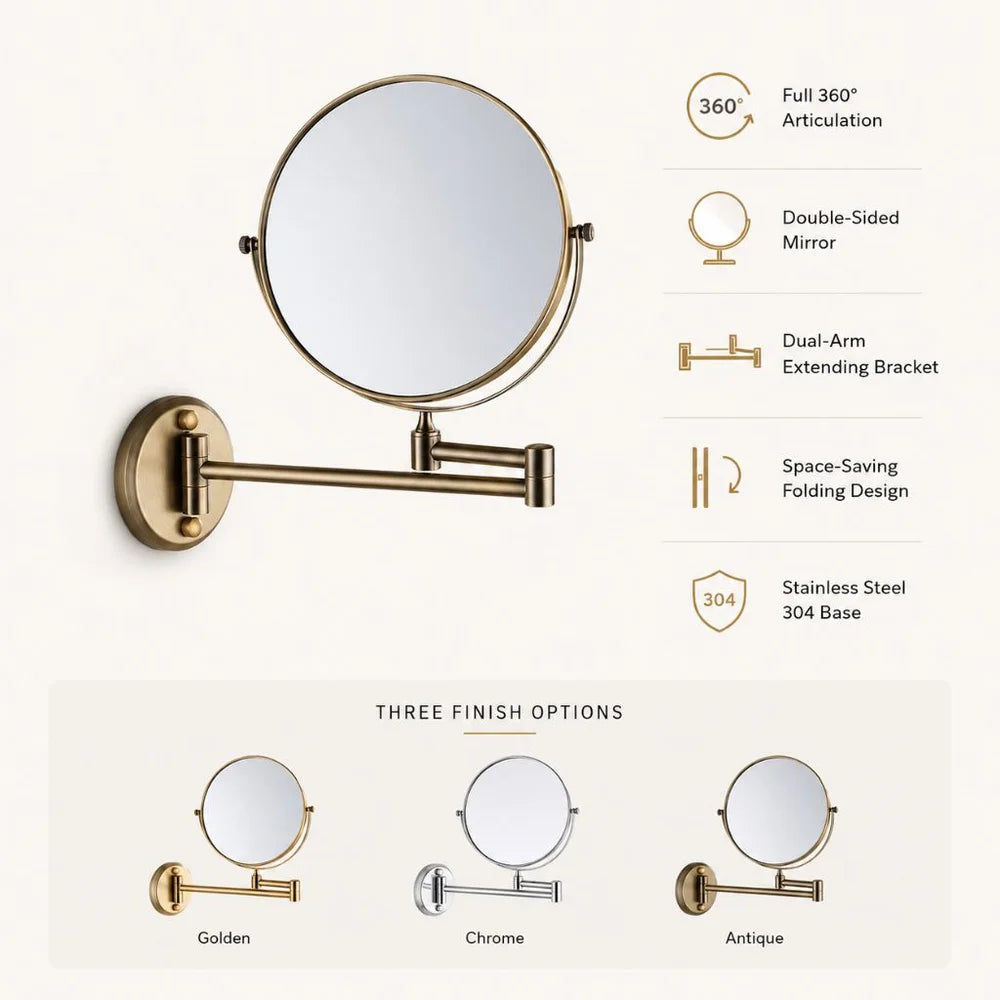 Miroir grossissant de maquillage mural, double face, extensible, rond de 20 cm, flexible, pour salle de bains | Sansoti