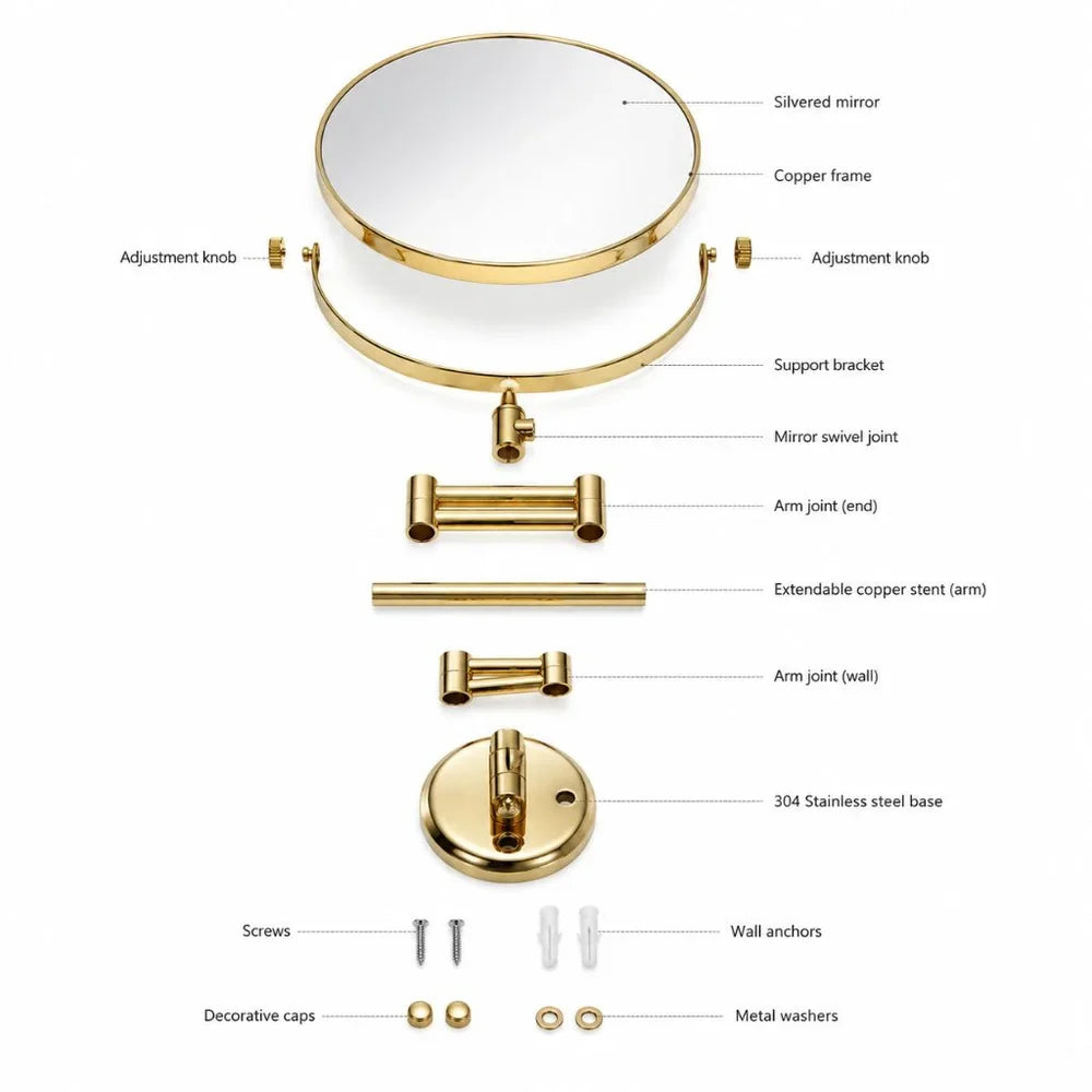 Miroir grossissant de maquillage mural, double face, extensible, rond de 20 cm, flexible, pour salle de bains | Sansoti