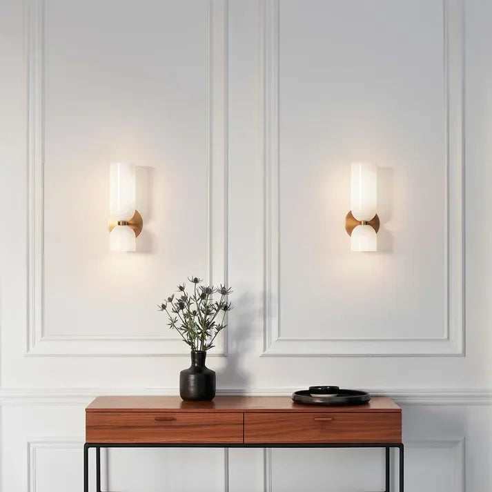 Wandleuchte Glas Gold Doppelschirm 35cm E14 Flur Wohnzimmer Schlafzimmer Modern Stilvoll | Restfield