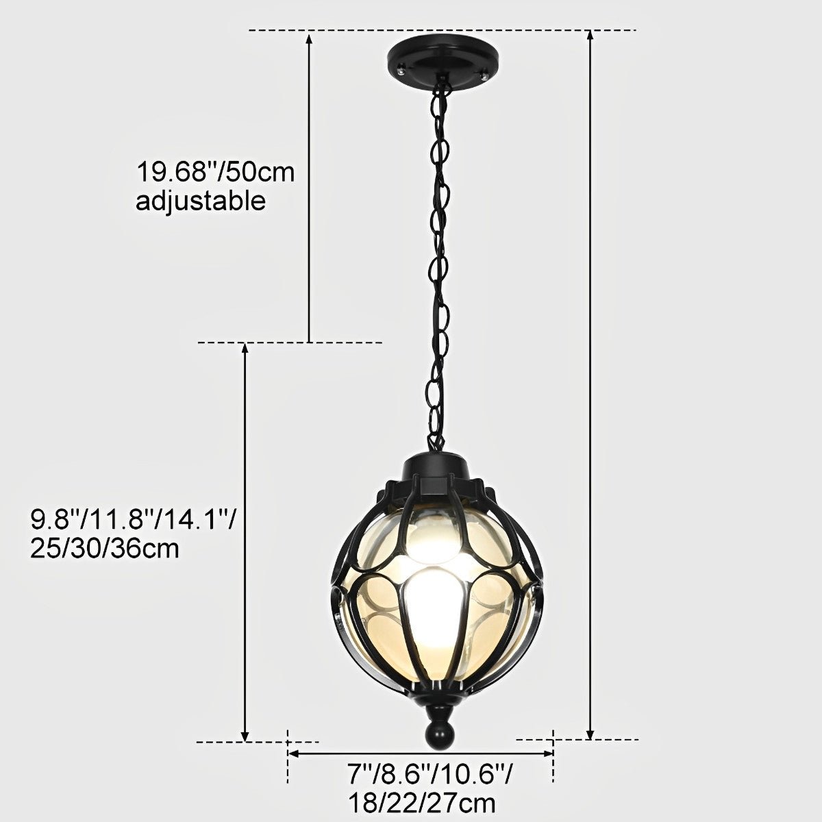 Waterproof Aluminum Globe Pendant Light for Garden, Veranda, Balcony, Hallway, Outdoor Lighting, IP54 Weather-Resistant | Sansoti