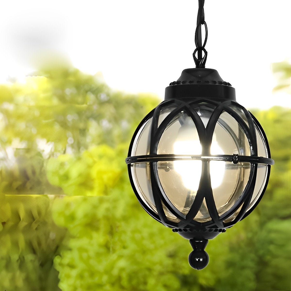 Außenhängelampe Kugel Aluminium Schwarz E27 Garten Retro Runde Außenlampe Kette Verstellbar Veranda Balkon Außenbeleuchtung Laterne | Restfield