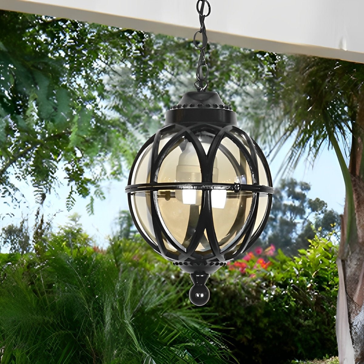 Außenhängelampe Kugel Aluminium Schwarz E27 Garten Retro Runde Außenlampe Kette Verstellbar Veranda Balkon Außenbeleuchtung Laterne | Restfield