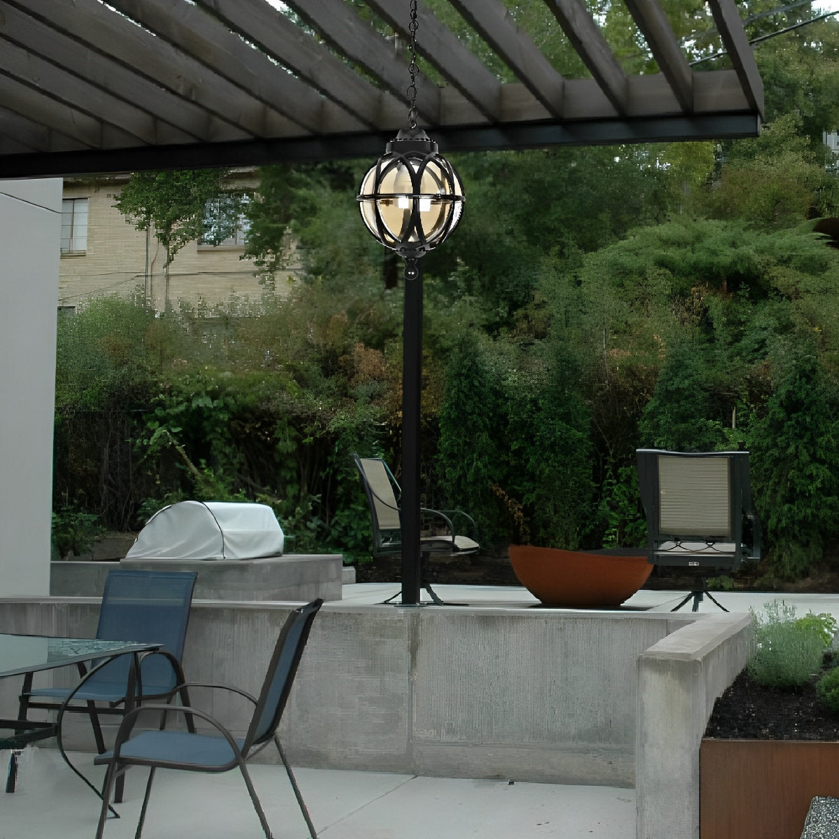 Außenhängelampe Kugel Aluminium Schwarz E27 Garten Retro Runde Außenlampe Kette Verstellbar Veranda Balkon Außenbeleuchtung Laterne | Restfield