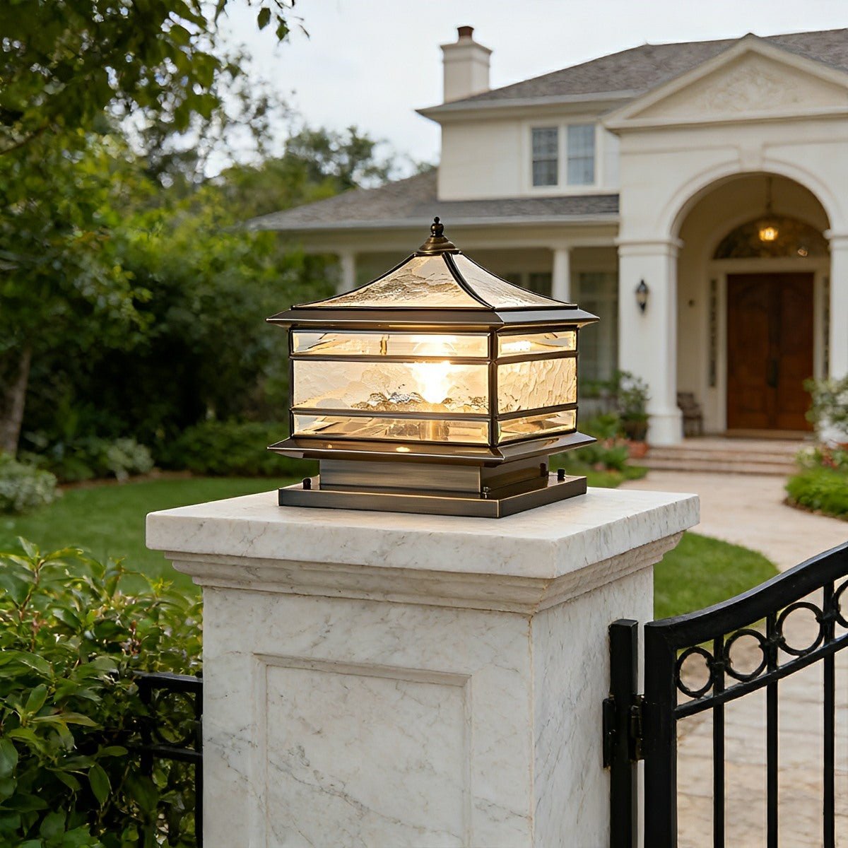 Copper Post Cap Lamp for Fence Post with Tempered Glass IP65 Waterproof Garden Lighting Vintage Column Outdoor Lamp | Sansoti