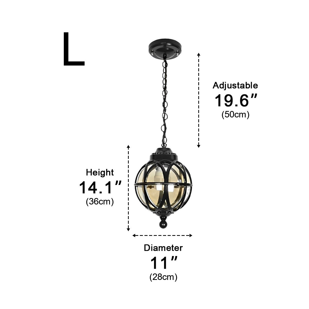 Außenhängelampe Kugel Aluminium Schwarz E27 Garten Retro Runde Außenlampe Kette Verstellbar Veranda Balkon Außenbeleuchtung Laterne | Restfield