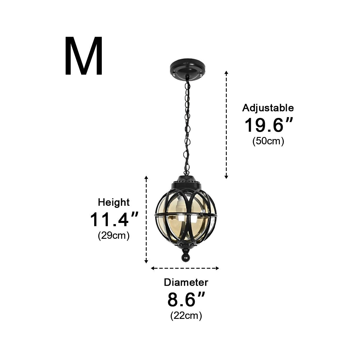 Außenhängelampe Kugel Aluminium Schwarz E27 Garten Retro Runde Außenlampe Kette Verstellbar Veranda Balkon Außenbeleuchtung Laterne | Restfield