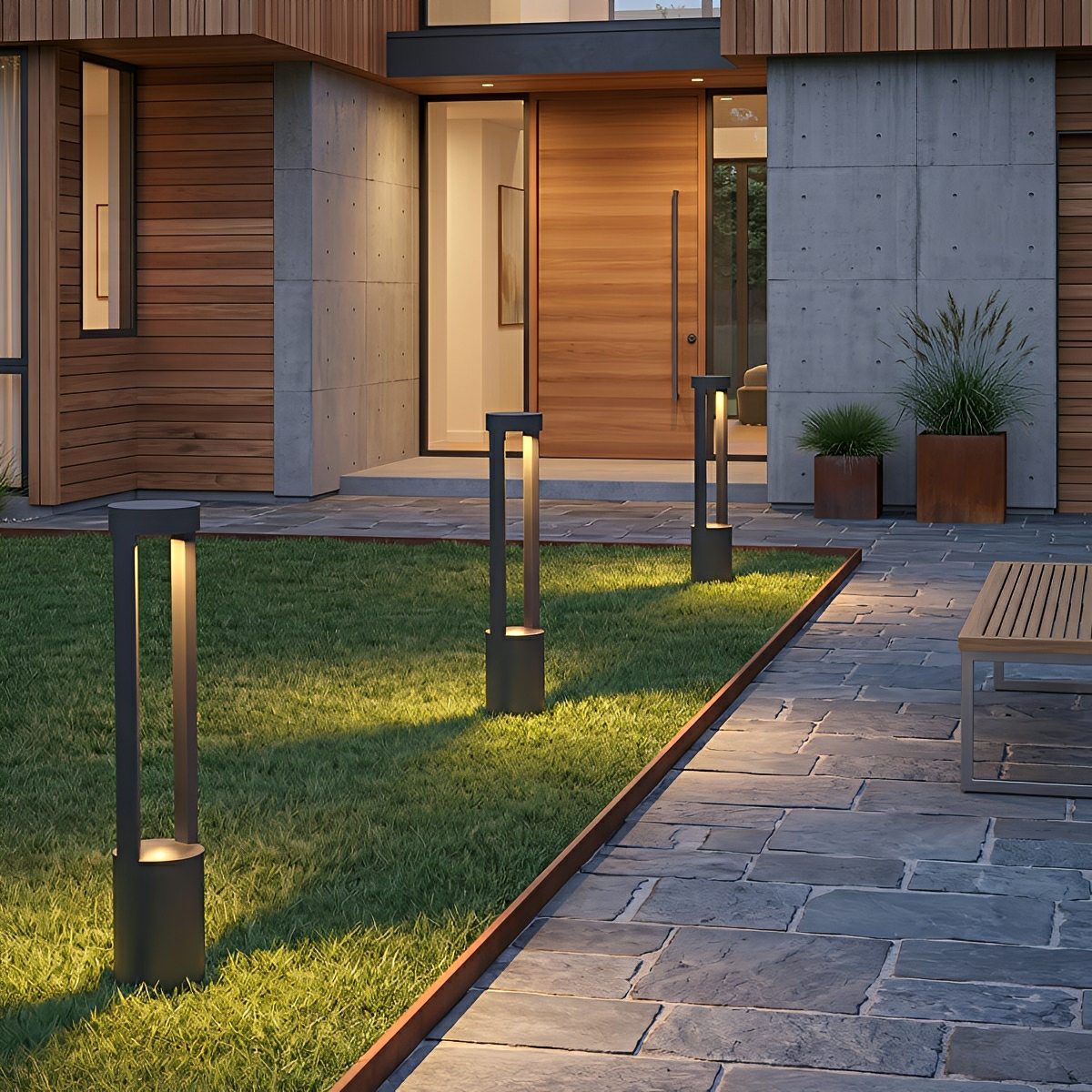 Buitenlamp Sokkellicht Aluminium Zwart IP65 Waterdicht LED 7W Warm Wit Tuin Oprit Pad Terras Tuinverlichting | Sansoti