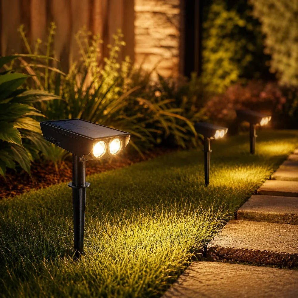 Zonne-energie Tuinspot LED Set met Verstelbare Lens IP65 Waterdicht Buitenverlichting voor Tuin Gazon Terras | Sansoti