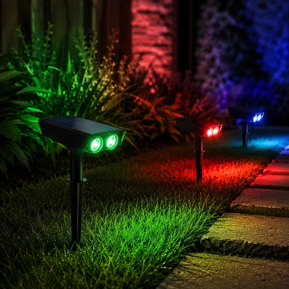 Zonne-energie Tuinspot LED Set met Verstelbare Lens IP65 Waterdicht Buitenverlichting voor Tuin Gazon Terras | Sansoti