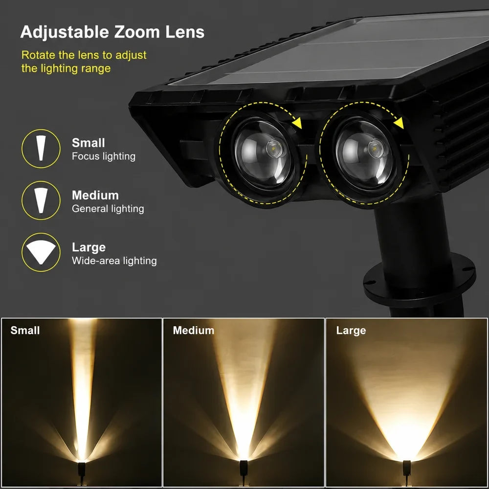 Zonne-energie Tuinspot LED Set met Verstelbare Lens IP65 Waterdicht Buitenverlichting voor Tuin Gazon Terras | Sansoti