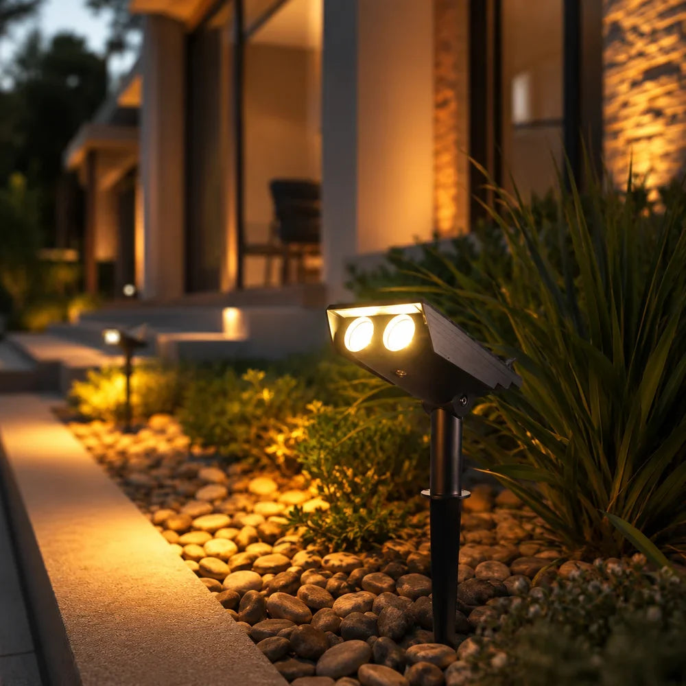 Zonne-energie Tuinspot LED Set met Verstelbare Lens IP65 Waterdicht Buitenverlichting voor Tuin Gazon Terras | Sansoti