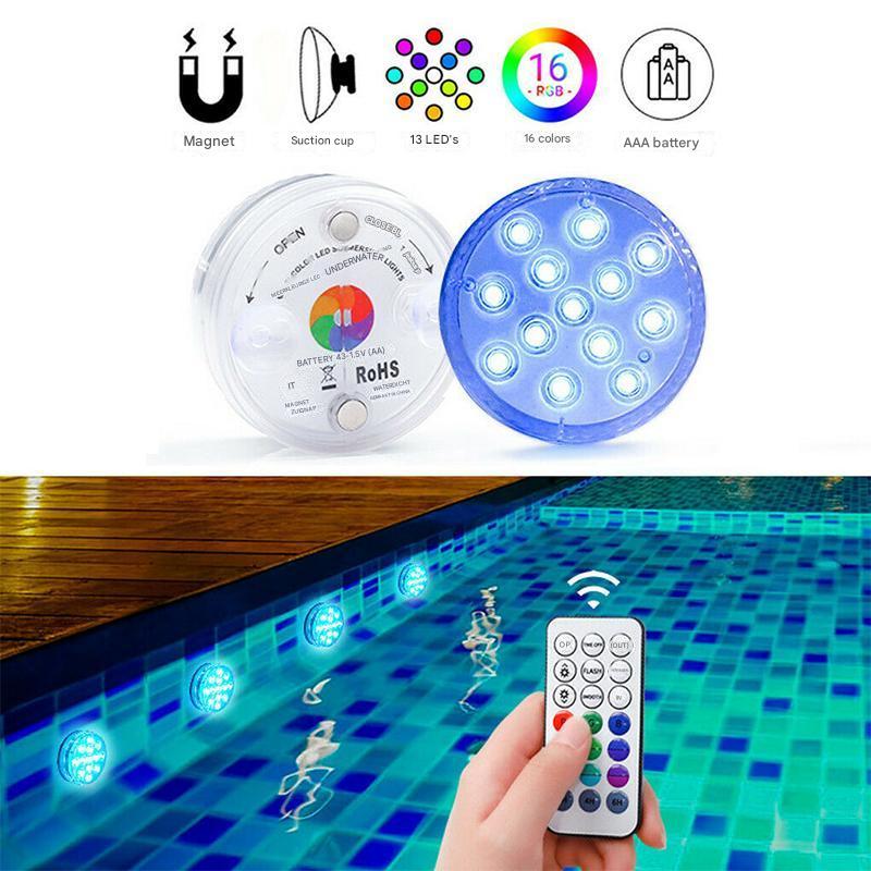 Onderwater LED Lamp IP68 Waterdicht met Afstandsbediening 16 Kleuren voor Zwembad Vijver Fontein Aquarium | Sansoti