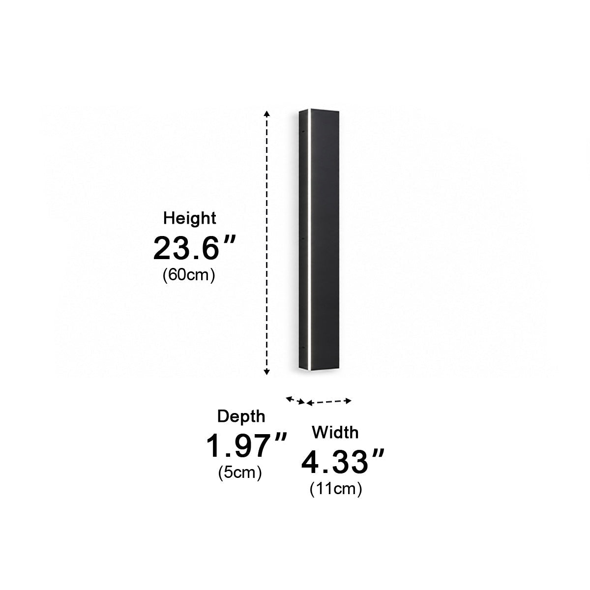 Waterproof black aluminum outdoor LED wall light 30-150cm for garden, terrace, entrance, front door, and facade lighting | Sansoti