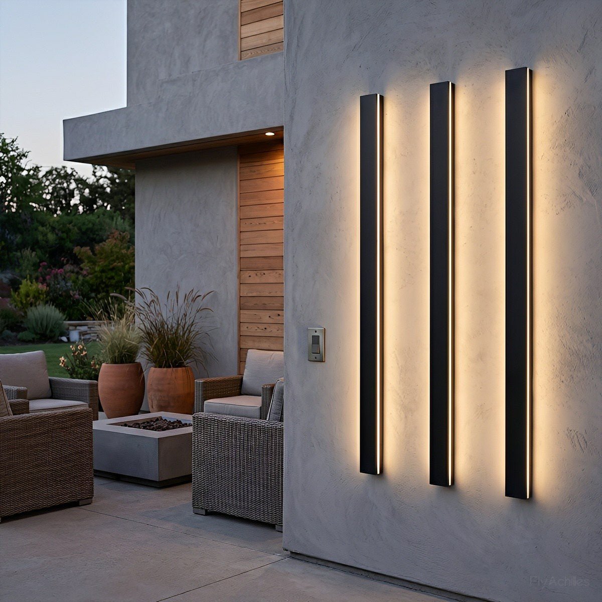 Waterproof black aluminum outdoor LED wall light 30-150cm for garden, terrace, entrance, front door, and facade lighting | Sansoti