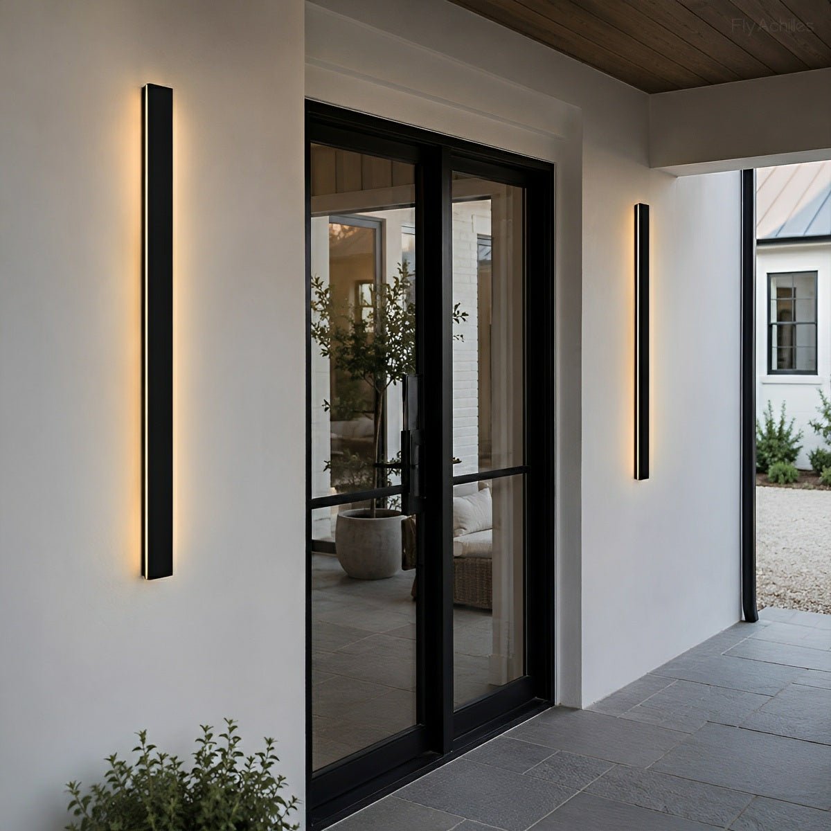 Waterproof black aluminum outdoor LED wall light 30-150cm for garden, terrace, entrance, front door, and facade lighting | Sansoti