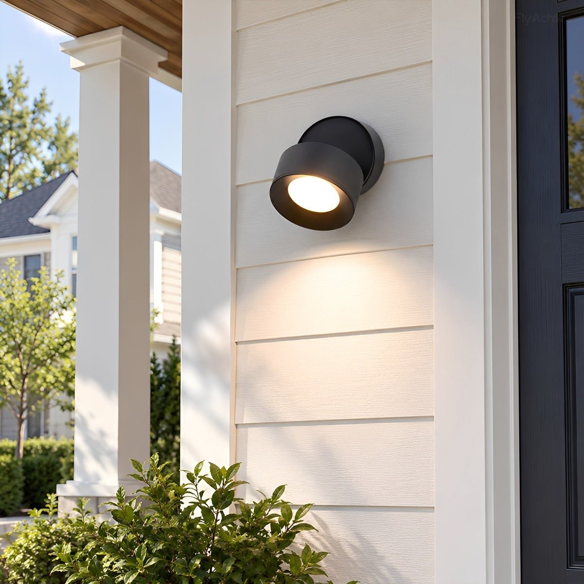 Applique murale extérieure LED réglable ronde noire étanche IP65, éclairage pour véranda, jardin et terrasse, orientable à 360° | Sansoti