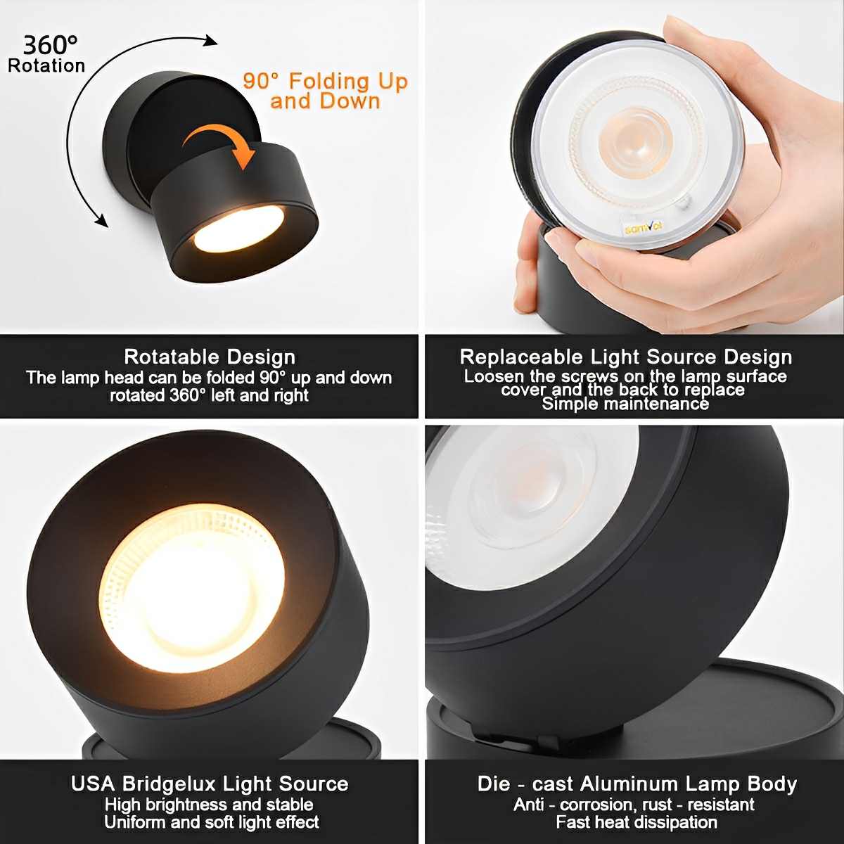 Buiten LED Wandspot Aluminium Zwart 360° Draaibaar IP65 Gevel Tuin Opbouwspot Verstelbaar Buitenlamp Porch Veranda | Sansoti