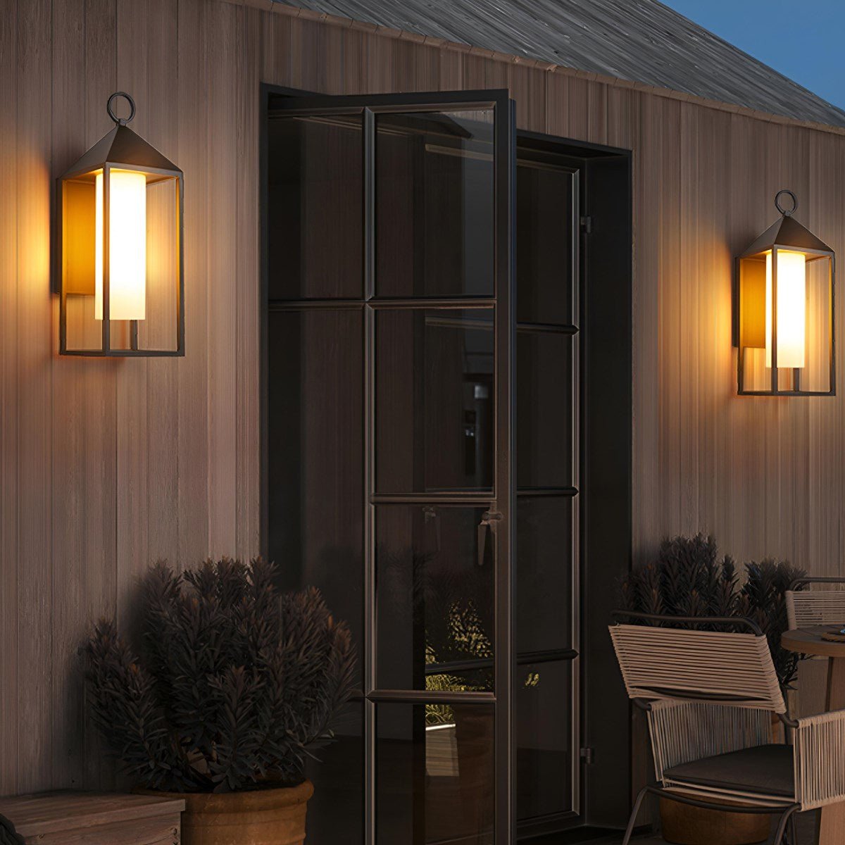 Applique murale extérieure LED Lanterne Noir Aluminium Verre IP65 Étanche Éclairage d’ambiance pour véranda et jardin Éclairage extérieur | Sansoti