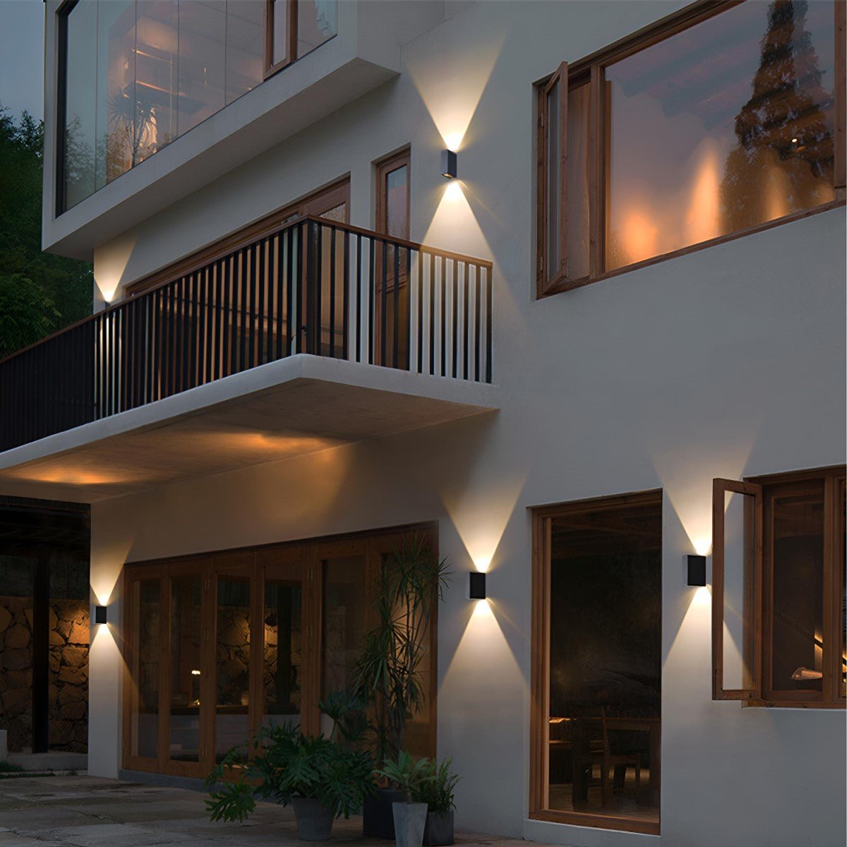 Außenwandleuchte LED Up Down Aluminium Schwarz IP65 Fassade Terrasse Veranda Warmweiß 3000K Wandspot Außenbeleuchtung Modern Stimmungslicht | Restfield