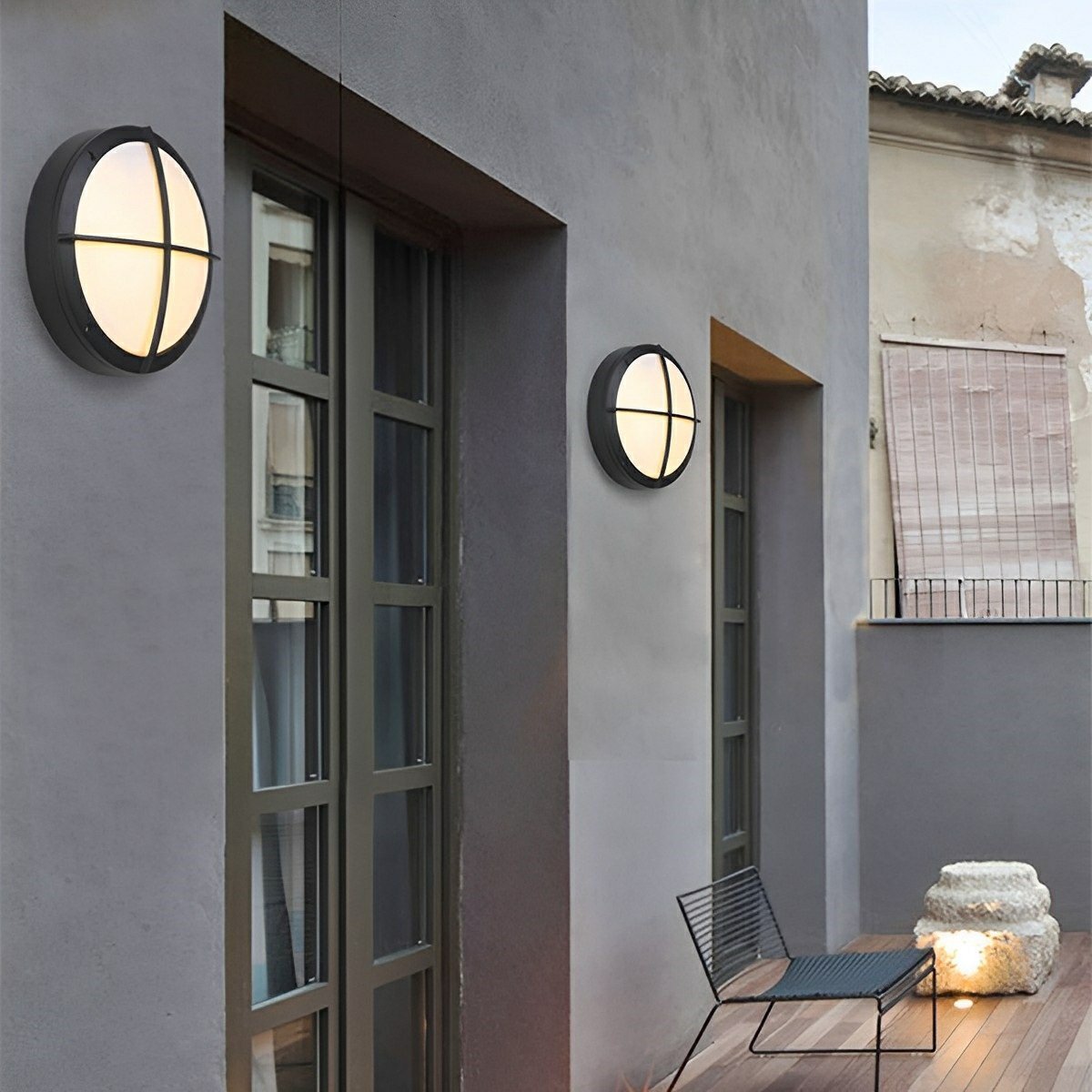 LED Outdoor Round Wall Light Waterproof IP56 Aluminum Minimalist Black White for Veranda Garden Patio | Sansoti