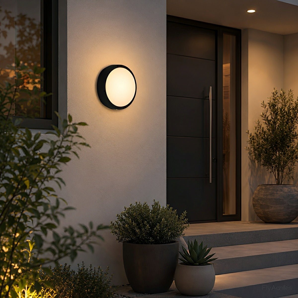 LED Outdoor Round Wall Light Waterproof IP56 Aluminum Minimalist Black White for Veranda Garden Patio | Sansoti