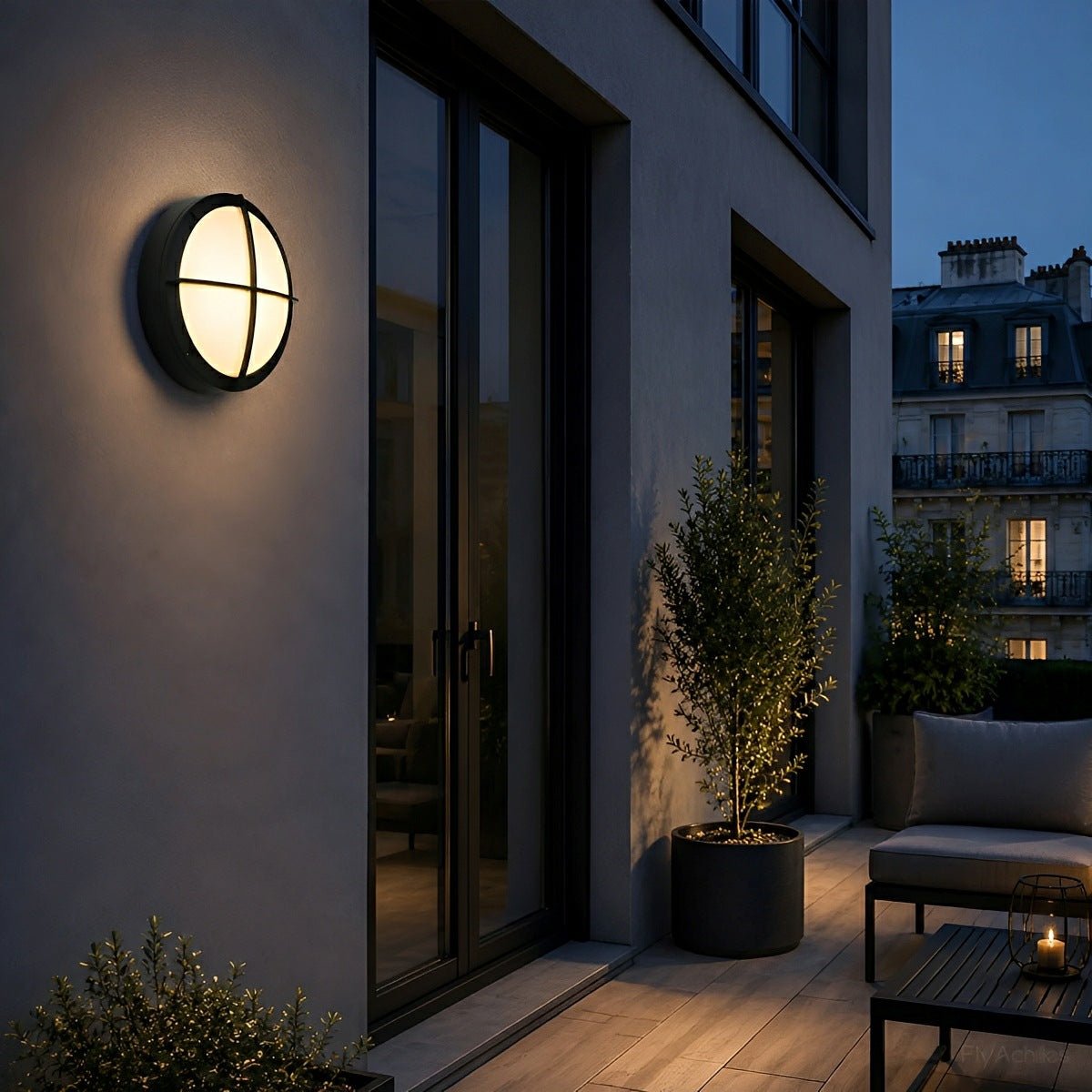 LED Outdoor Round Wall Light Waterproof IP56 Aluminum Minimalist Black White for Veranda Garden Patio | Sansoti