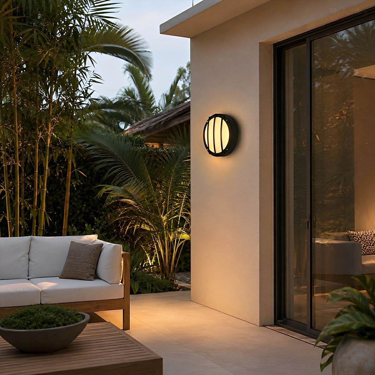 LED Outdoor Round Wall Light Waterproof IP56 Aluminum Minimalist Black White for Veranda Garden Patio | Sansoti