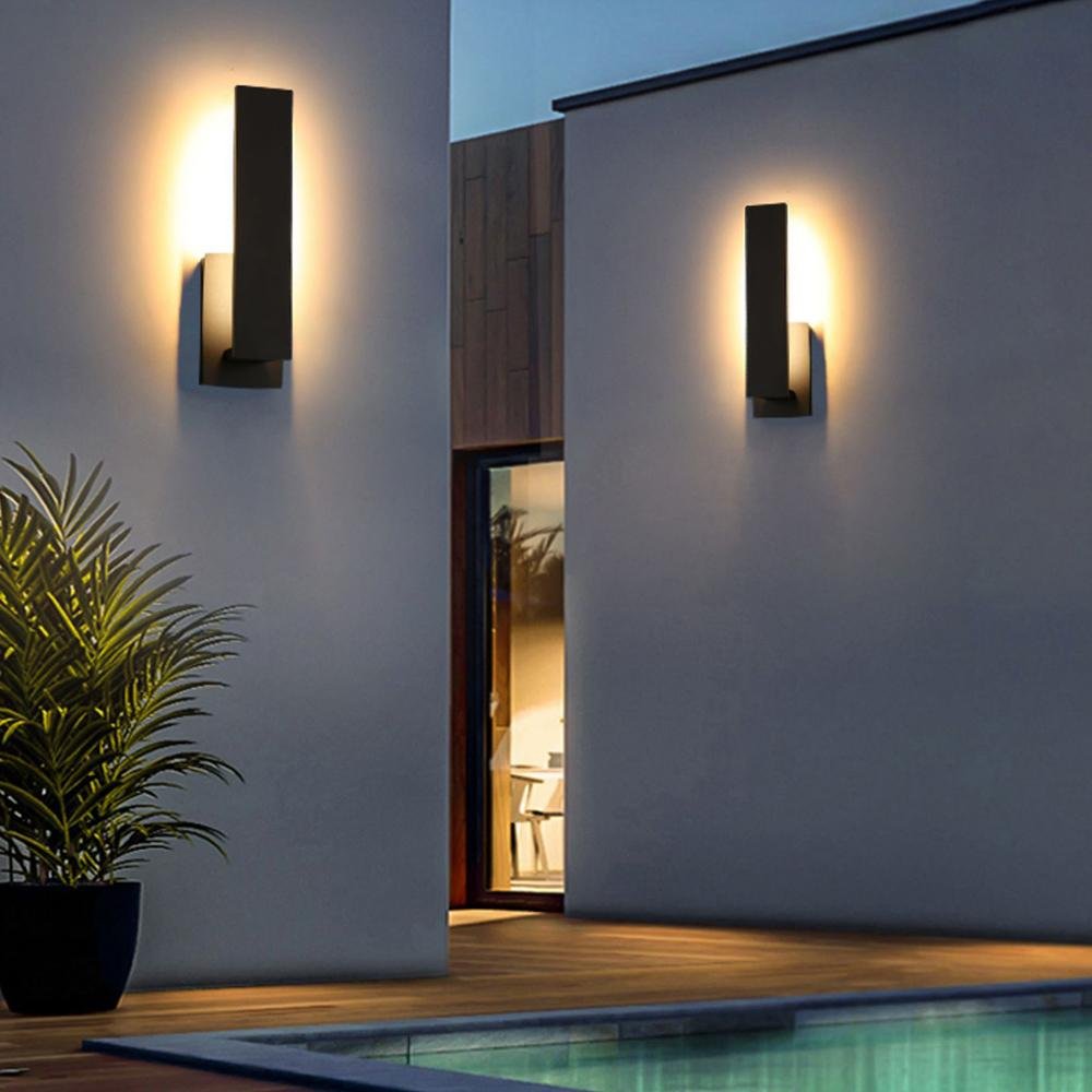 Außenwandleuchte LED Aluminium Schwarz Rechteck IP54 Fassade Haustür Terrasse 8W 12W Warmweiß 3000K Wandleuchte Außen Modern Minimalistisch | Restfield