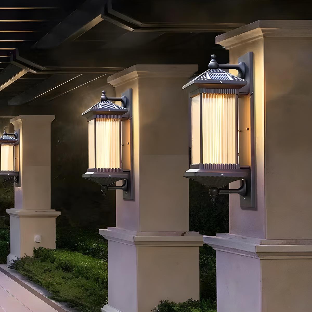Außenwandleuchte Solar Aluminium Geriffeltes Glas Kaffeebraun IP55 Fassade Veranda Garten Retro Wandleuchte Außen Laterne Villa | Restfield