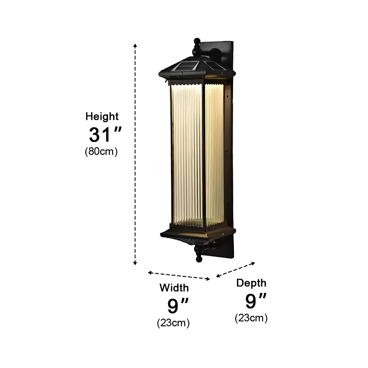 Außenwandleuchte Solar Aluminium Geriffeltes Glas Kaffeebraun IP55 Fassade Veranda Garten Retro Wandleuchte Außen Laterne Villa | Restfield