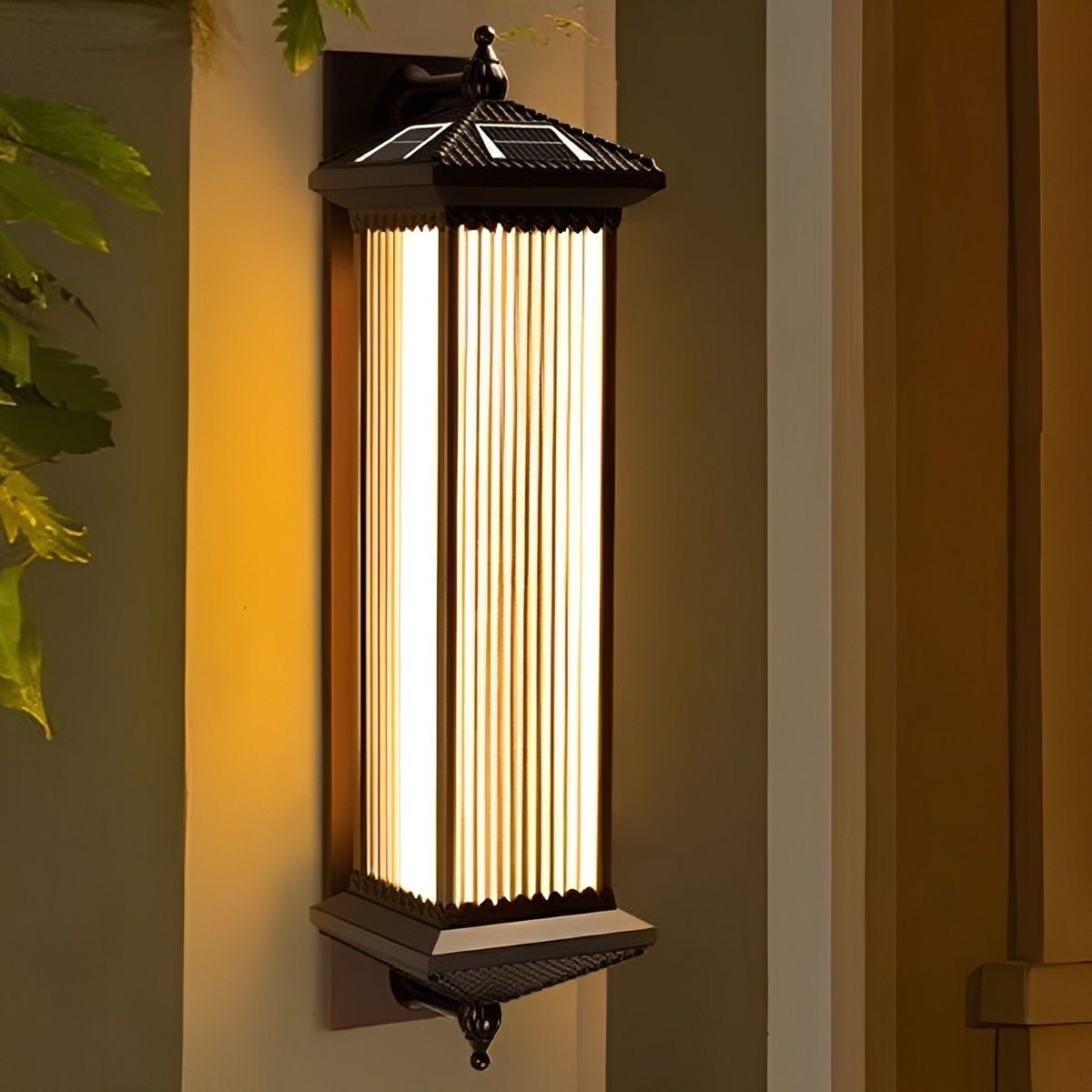 Außenwandleuchte Solar Aluminium Geriffeltes Glas Kaffeebraun IP55 Fassade Veranda Garten Retro Wandleuchte Außen Laterne Villa | Restfield