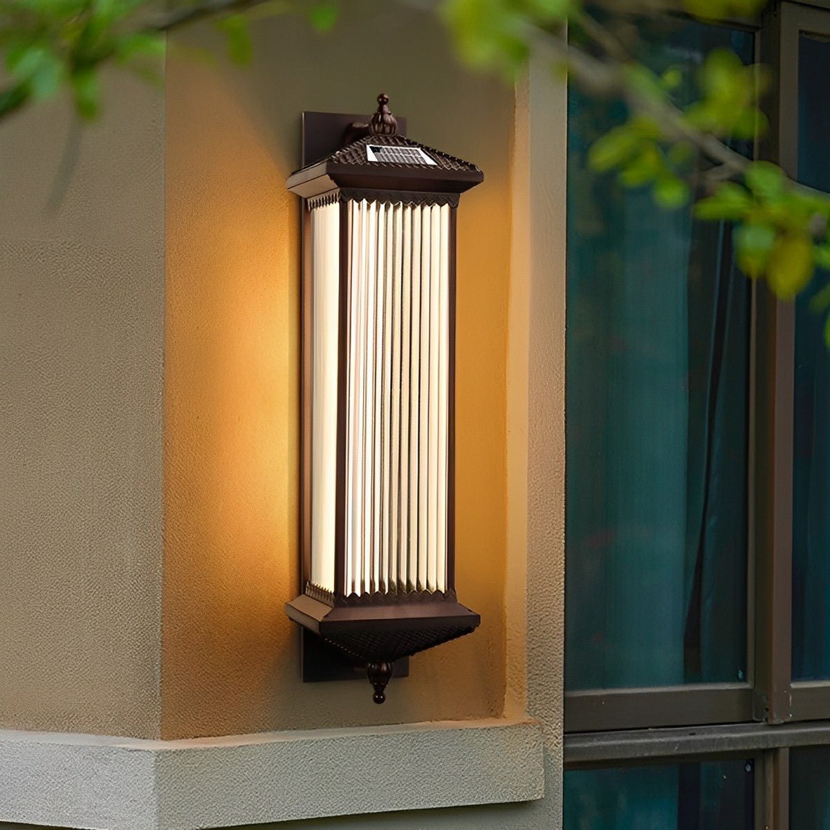 Außenwandleuchte Solar Aluminium Geriffeltes Glas Kaffeebraun IP55 Fassade Veranda Garten Retro Wandleuchte Außen Laterne Villa | Restfield