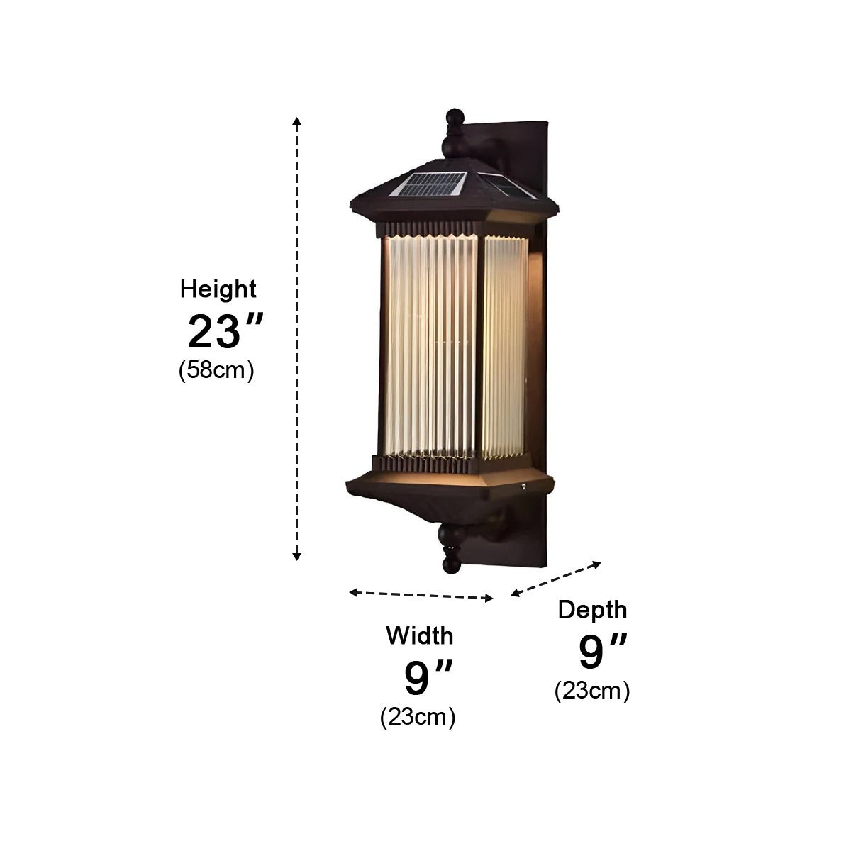 Außenwandleuchte Solar Aluminium Geriffeltes Glas Kaffeebraun IP55 Fassade Veranda Garten Retro Wandleuchte Außen Laterne Villa | Restfield
