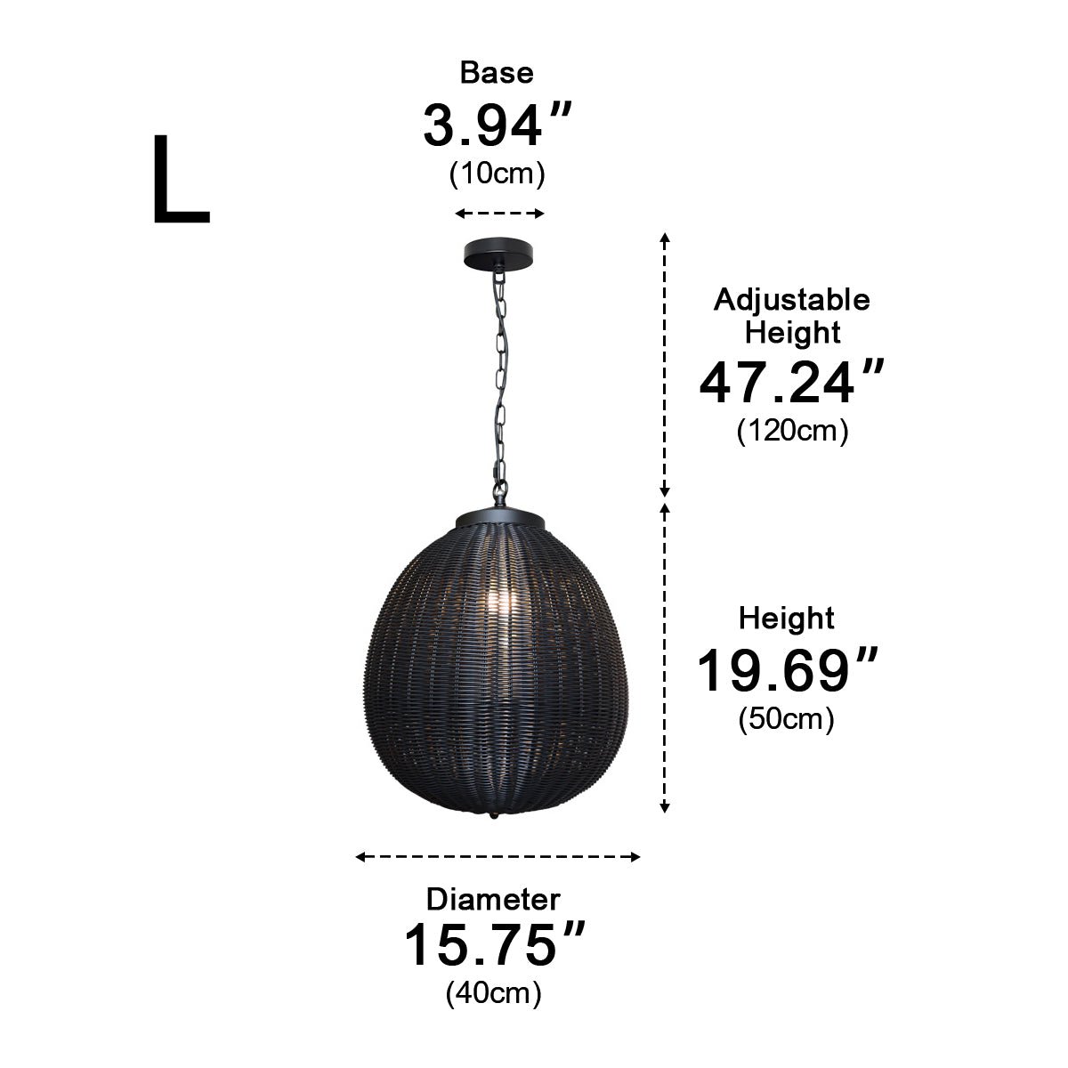 Hanglamp Buiten Rotan Zwart E27 Tuin Retro Ronde Buitenlamp Verstelbaar Snoer Patio Veranda Buitenverlichting Landelijk | Sansoti