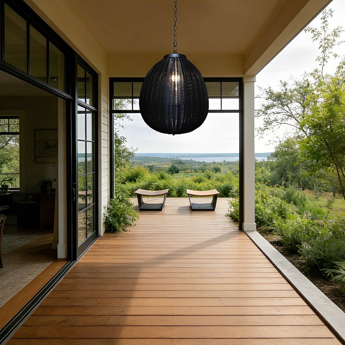 Hanglamp Buiten Rotan Zwart E27 Tuin Retro Ronde Buitenlamp Verstelbaar Snoer Patio Veranda Buitenverlichting Landelijk | Sansoti